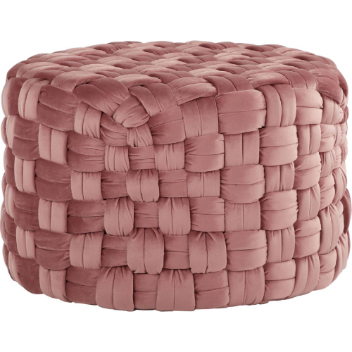 Braided Round 24" Ottoman in Blush Pink Velvet